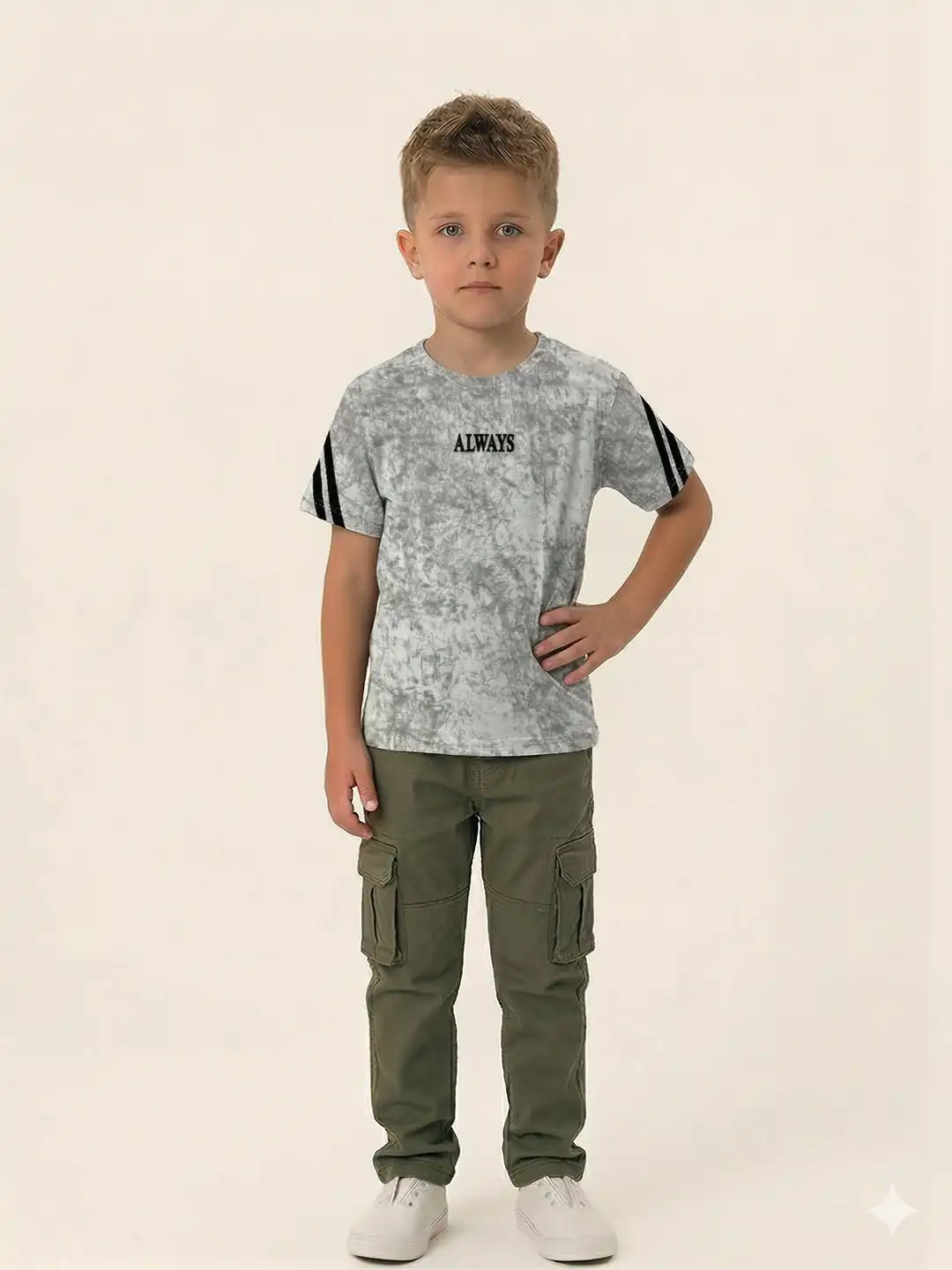 İncili Tekstil Erkek Çocuk Vintage Görünümlü Beyaz T-shirt - Retro Şerit Detaylı Grafik Baskılı Üst