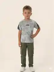 İncili Tekstil Erkek Çocuk Vintage Görünümlü Beyaz T-shirt - Retro Şerit Detaylı Grafik Baskılı Üst 1