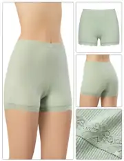 İncili Tekstil Kadın 3'lü Dantel Paçalı Fitilli Boxer Şort Seti - Siyah, Yeşil, Gri 3