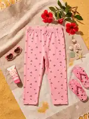 İncili Tekstil Kız Çocuk Pembe Renk Kalp Desenli Pamuklu Kapri 2