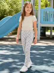 İncili Tekstil Kız Çocuk Beyaz Renk Deniz Kabuğu Desenli Pamuklu Tayt 2