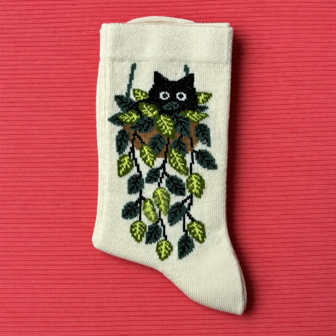 4'lü Set - Saksı ve Kedi Desenli Dikişsiz Çocuk Çorabı | Botanik Temalı Yumuşak Dokulu Eğlenceli Çorap 7