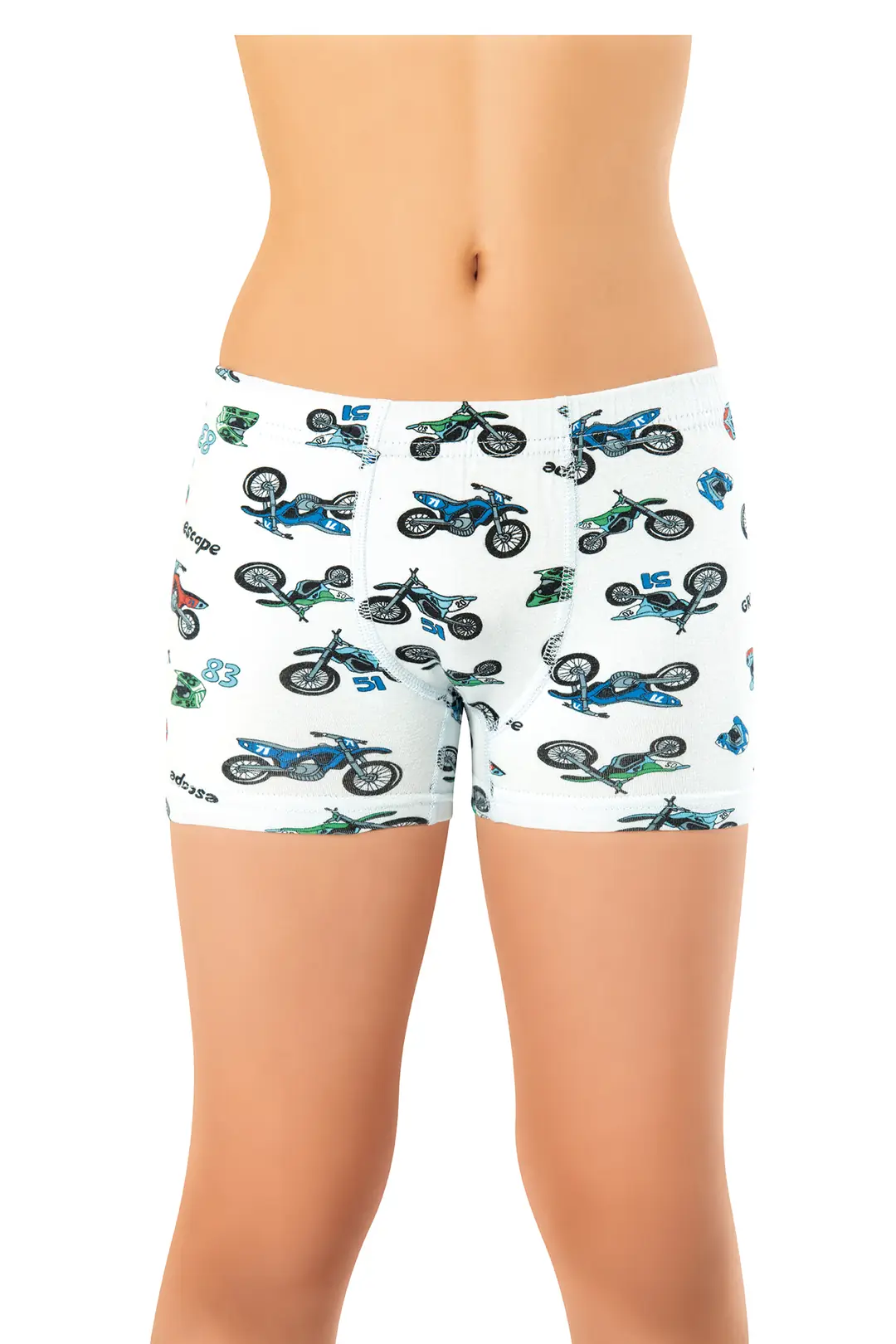 Erkek Çocuk Beyaz Motokros Desenli Pamuklu Boxer