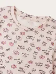 İncili Tekstil Kız Çocuk Beyaz Renk Çiçek Desenli Pamuklu Tişört 3