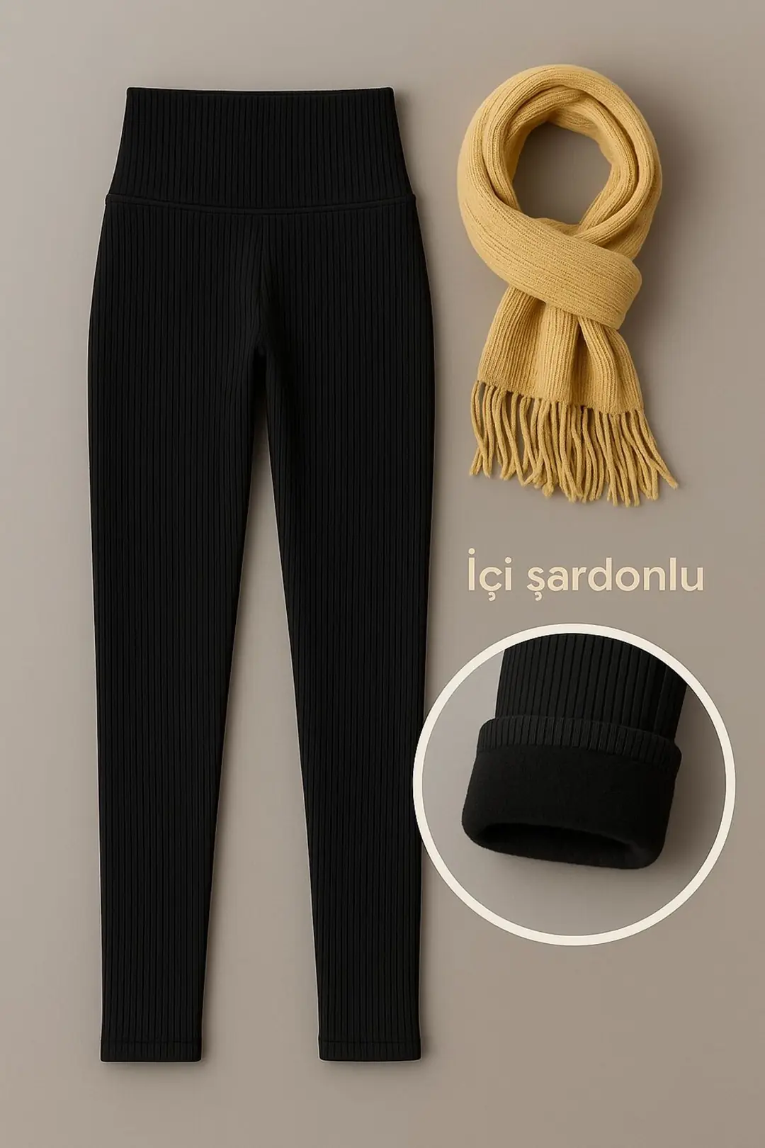 İncili Tekstil Kışlık Süper Şardonlu Pofuduk Kadın Tayt Siyah 2