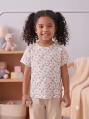 İncili Tekstil Kız Çocuk Beyaz Renk Deniz Kabuğu Desenli Pamuklu Tişört 1