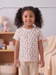 İncili Tekstil Kız Çocuk Beyaz Renk Çiçek Desenli Pamuklu Tişört 1