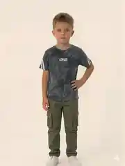 İncili Tekstil Erkek Çocuk Vintage Görünümlü Antrasit T-shirt - Retro Şerit Detaylı Grafik Baskılı Üst 1