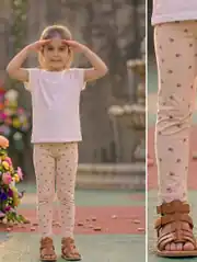 İncili Tekstil Kız Çocuk Pudra Rengi Kalp Desenli Pamuklu Tayt 1