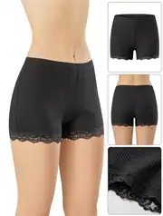 İncili Tekstil Kadın 3'lü Dantel Paçalı Fitilli Boxer Şort Seti - Siyah, Gri, Lila 2