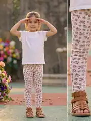 İncili Tekstil Kız Çocuk Beyaz Renk Çiçek Desenli Pamuklu Tayt 1