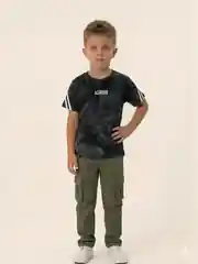 İncili Tekstil Erkek Çocuk Vintage Görünümlü Siyah T-shirt - Retro Şerit Detaylı Grafik Baskılı Üst 1