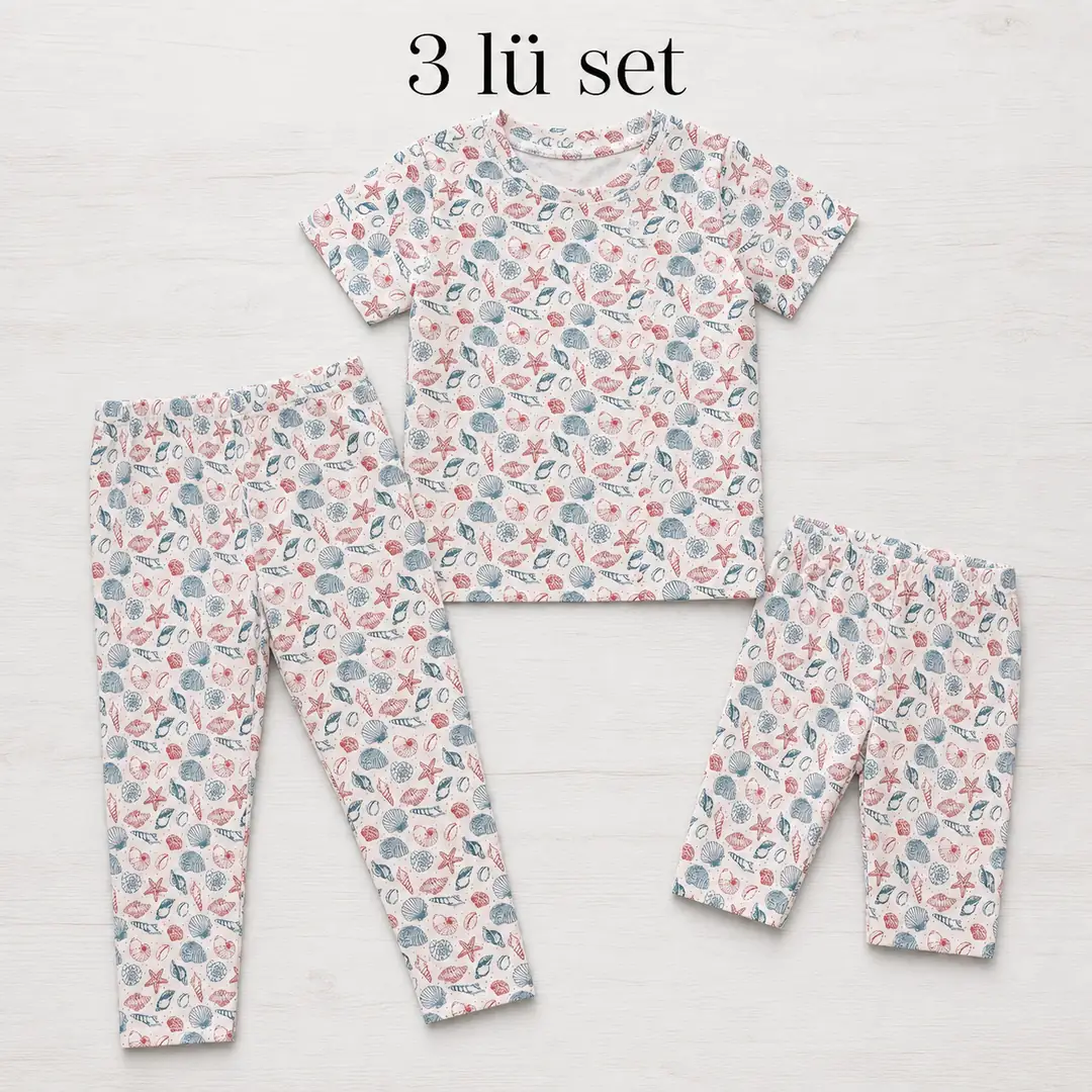 Kız Çocuk Tişört-Kapri-Tayt 3'lü Set