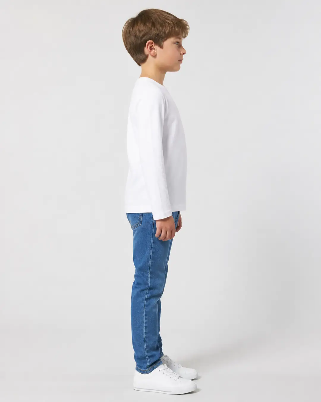 Beyaz Unisex Çocuk Sade Uzun Kollu Tişört - Okula Dönüş (Erkek Çocuk) 3