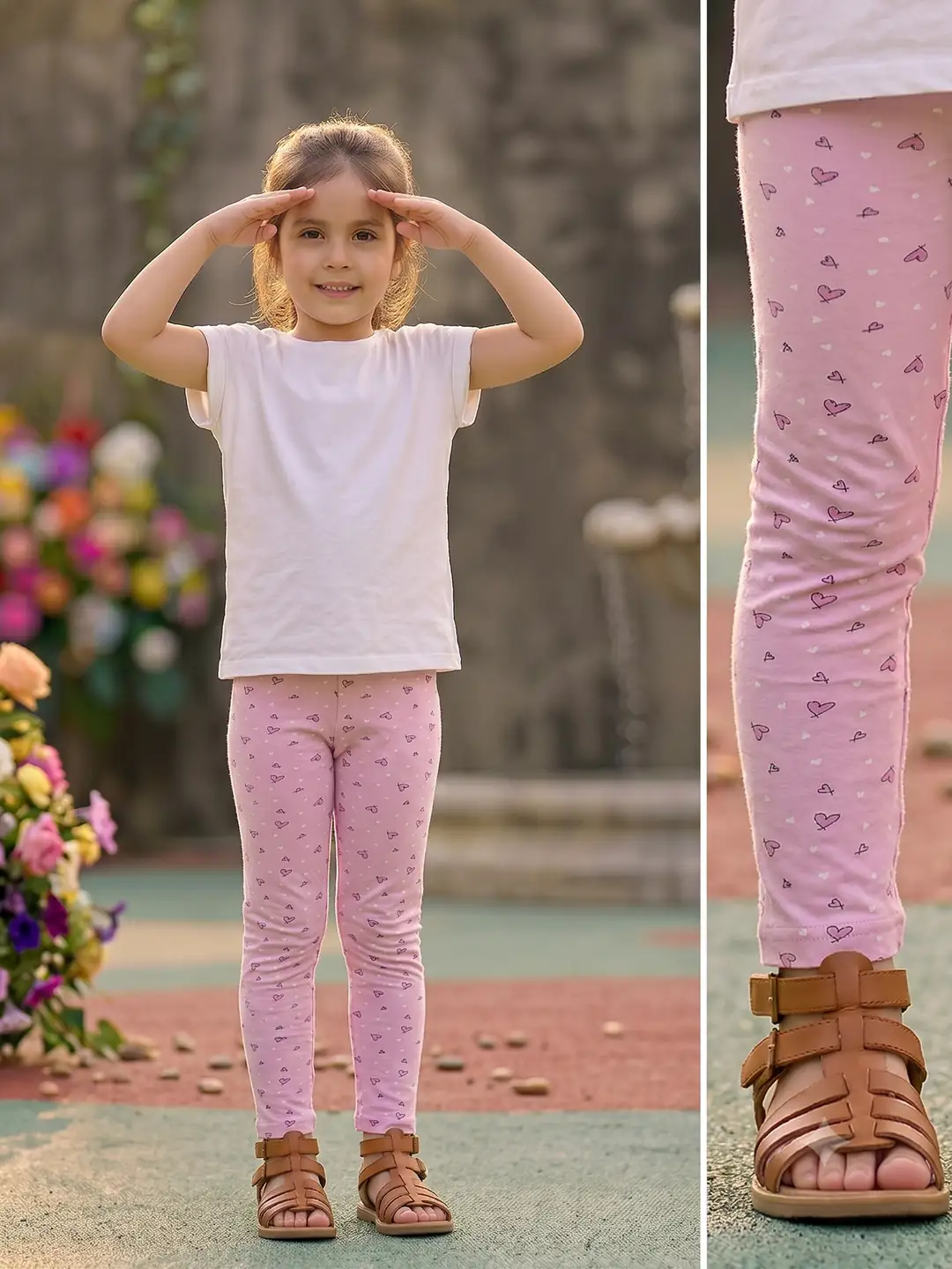 İncili Tekstil Kız Çocuk Pembe Renk Kalp Desenli Pamuklu Tayt