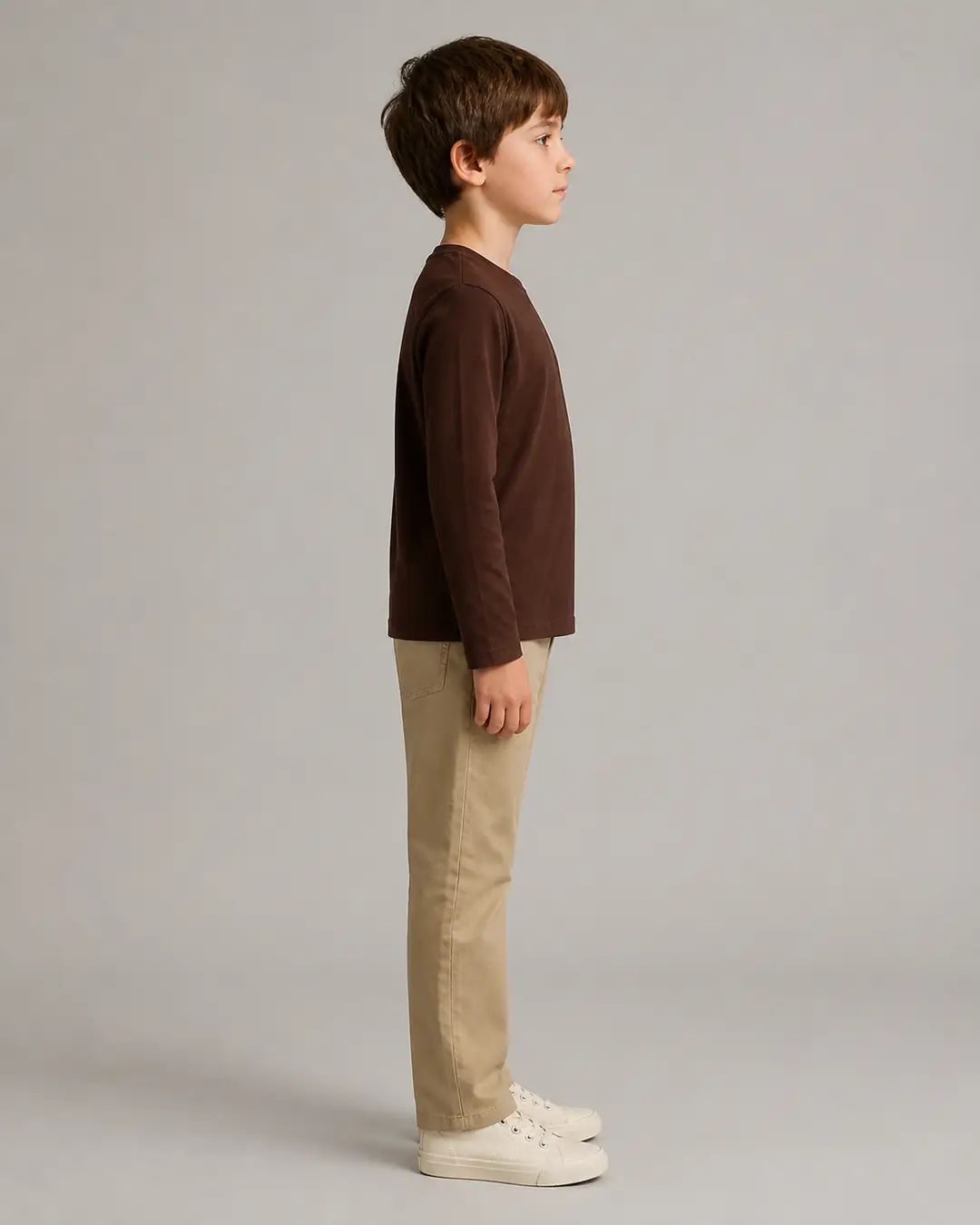 Kahve Unisex Çocuk Uzun Kollu Basic Tişört - Okula Dönüş Kombini (Erkek Çocuk) 3