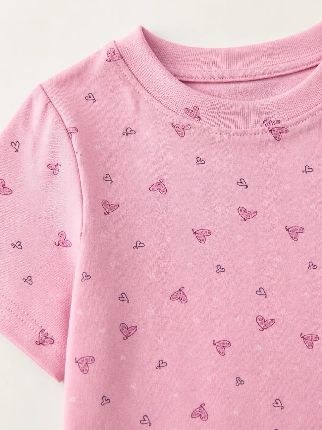 İncili Tekstil Kız Çocuk Pembe Renk Kalp Desenli Pamuklu Tişört 3