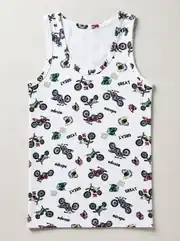 Erkek Çocuk Beyaz Motokros Desenli Pamuklu Atlet 2