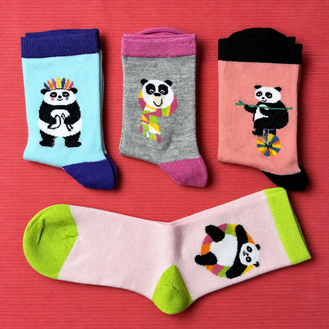 4'lü Set - Neşeli Panda Desenli Dikişsiz Çocuk Çorabı | Soft Yıkama Eğlenceli ve Yumuşak Dokulu Çorap 2