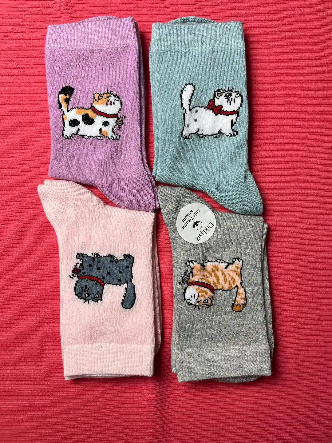 4'lü Set - Sevimli Kedi Desenli Dikişsiz Çocuk Çorabı | Soft Yıkama Yumuşak Dokulu Kız/Erkek Çorap 7