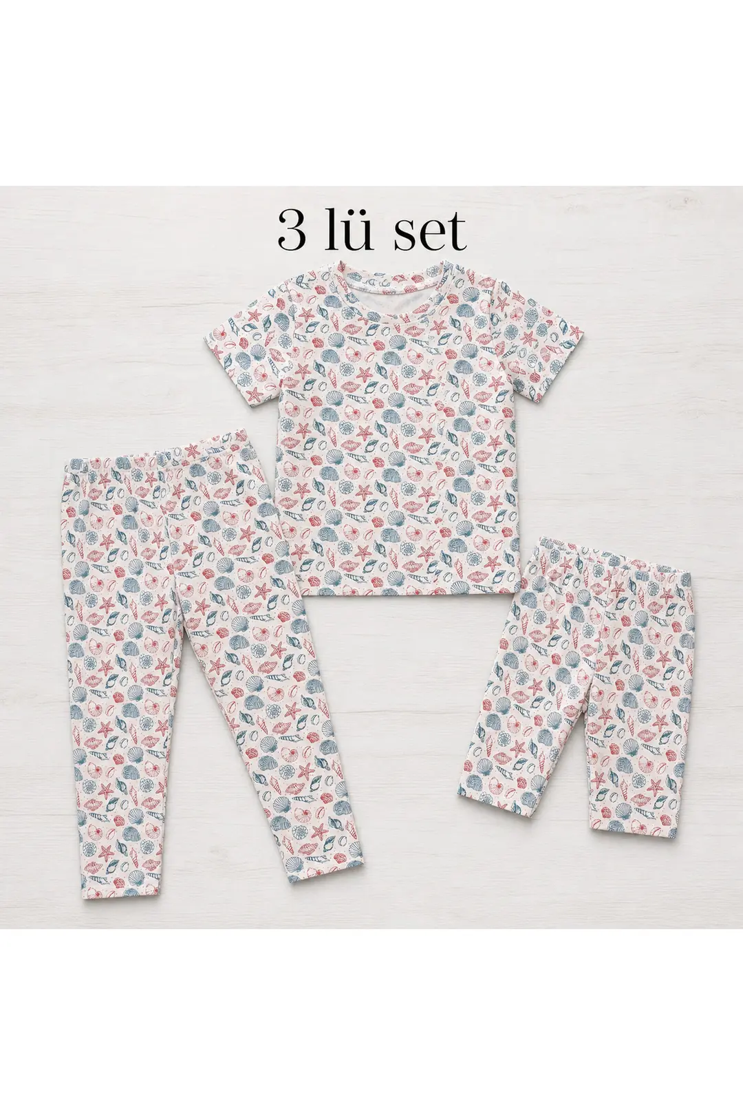 Kız Çocuk Tişört-Kapri-Tayt 3'lü Set