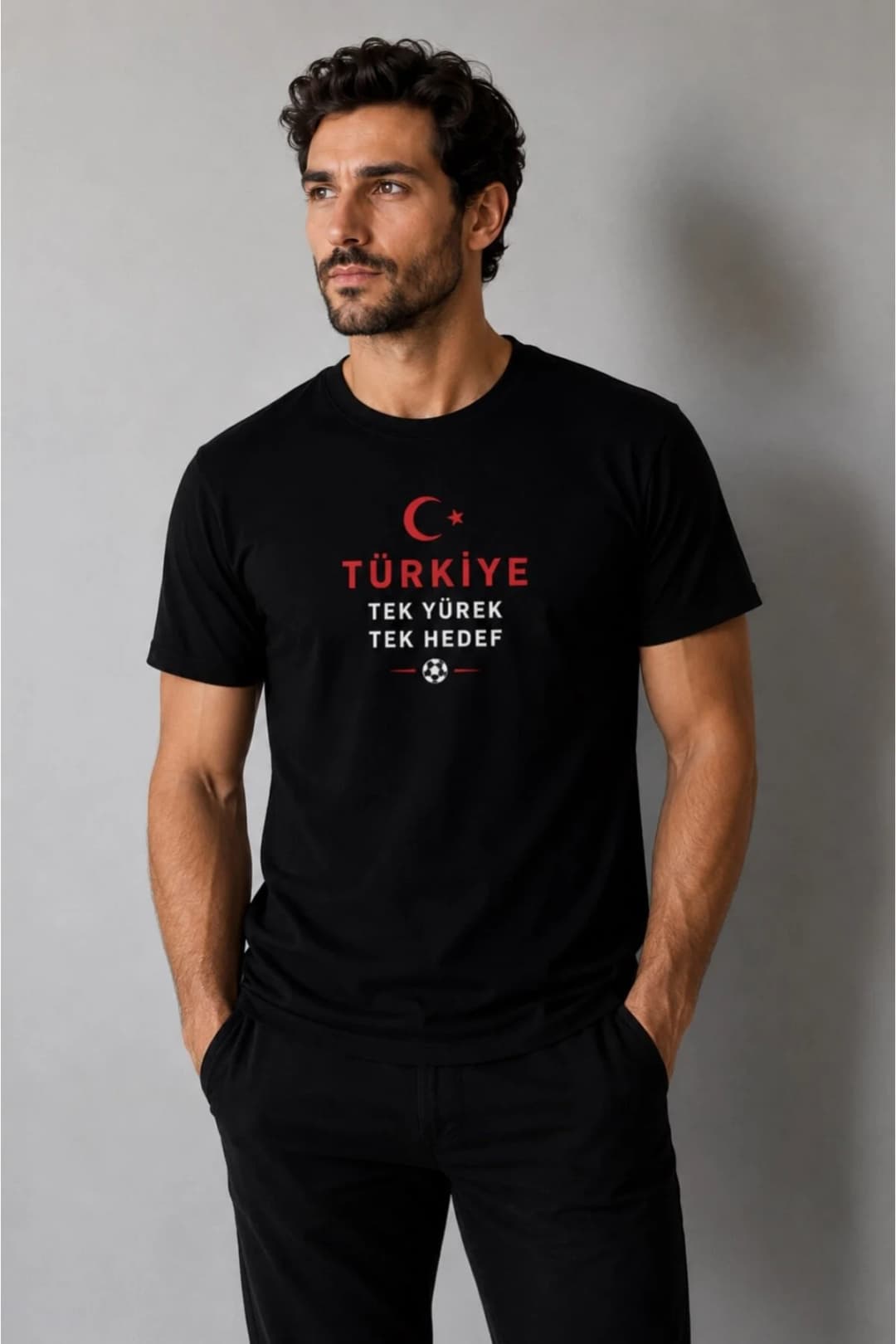 İncili Tekstil Türkiye Temalı Dünya Kupası Baskılı Slim Fit Erkek Tişört %100 Pamuklu Penye Dijital Baskı - Siyah Baskı 4 1