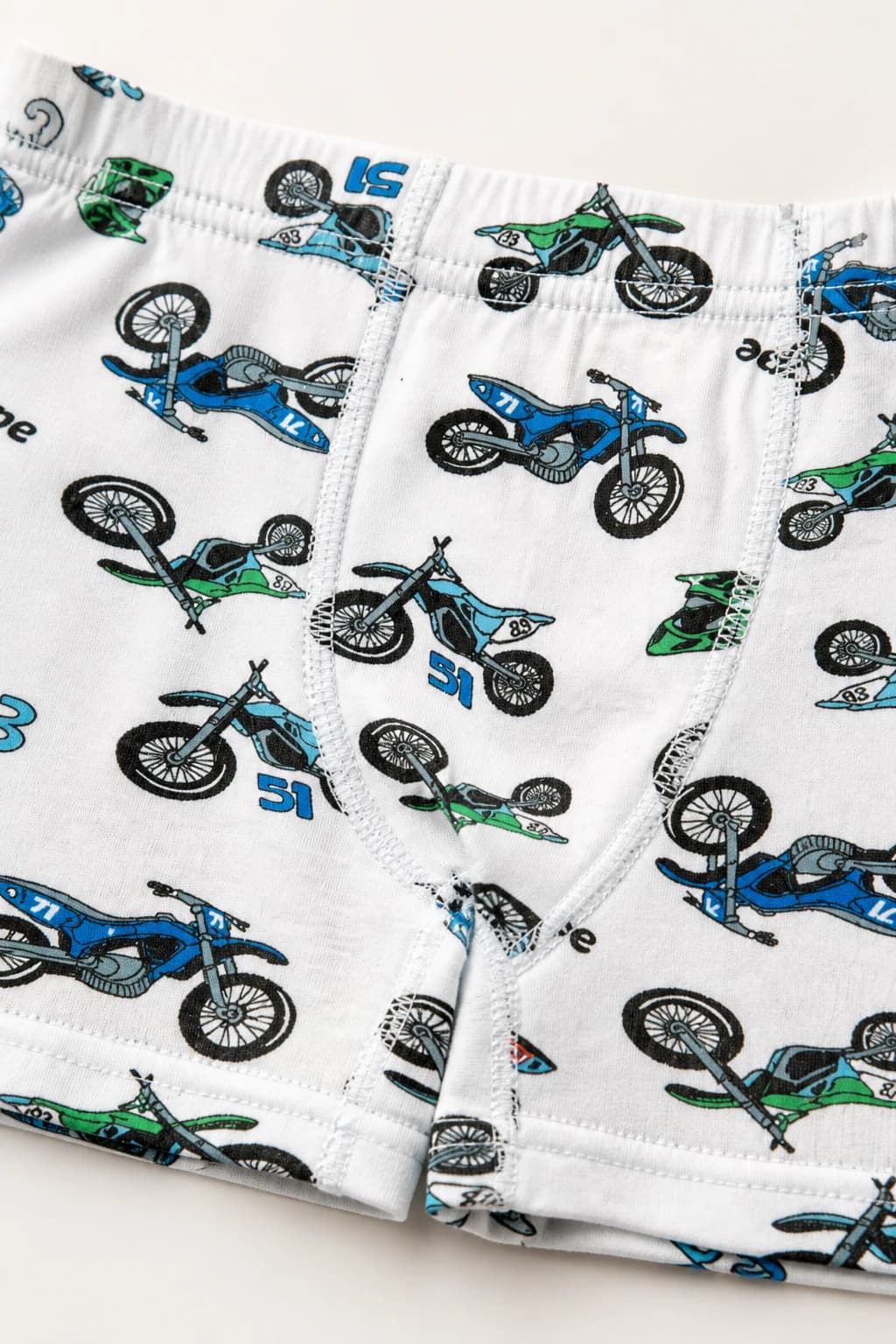 Erkek Çocuk Beyaz Motokros Desenli Pamuklu Boxer 3