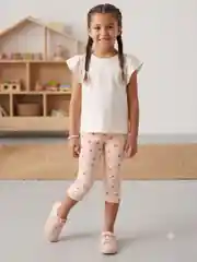 İncili Tekstil Kız Çocuk Pudra Rengi Kalp Desenli Pamuklu Kapri 1