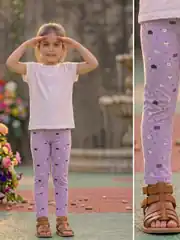 İncili Tekstil Kız Çocuk Lila Rengi Kedi Desenli Pamuklu Tayt 1