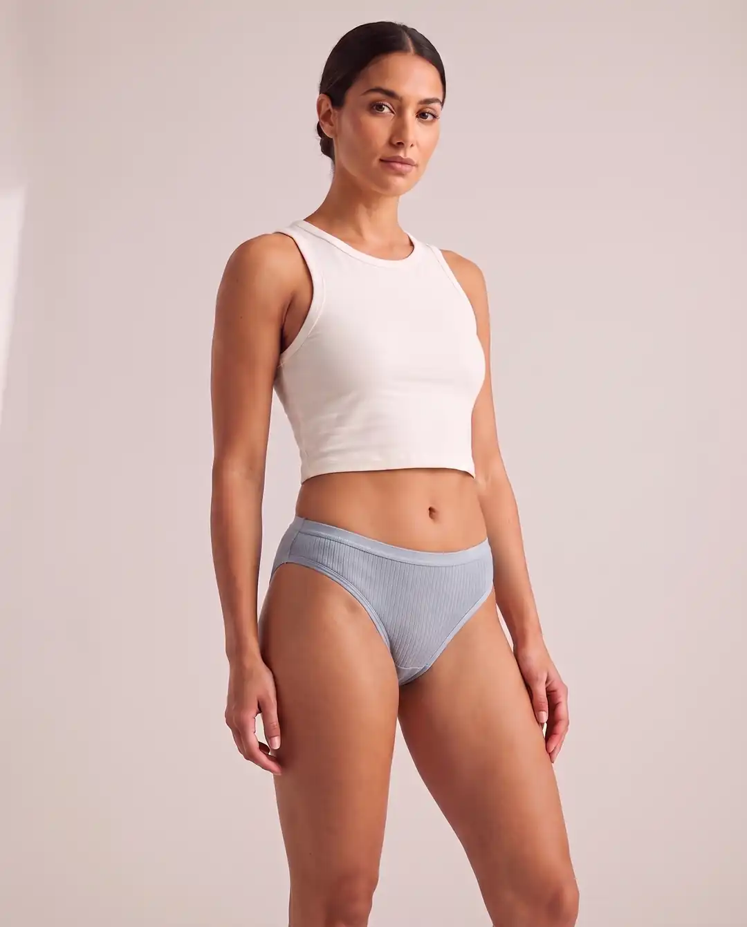 Kadın Açık Mavi Ribana (Fitilli) Pamuklu Esnek Bikini Külot