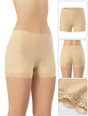 İncili Tekstil Kadın 3'lü Dantel Paçalı Fitilli Boxer Şort Seti - Siyah, Ten, Gri 3