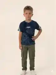 İncili Tekstil Erkek Çocuk Vintage Görünümlü Lacivert T-shirt - Retro Şerit Detaylı Grafik Baskılı Üst 1