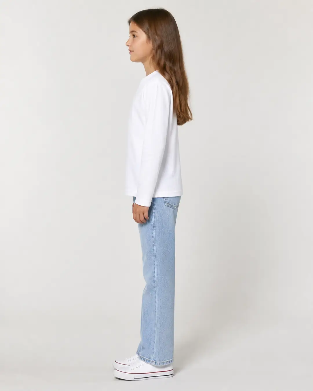 Beyaz Unisex Çocuk Sade Uzun Kollu Tişört - Okula Dönüş (Kız Çocuk) 3