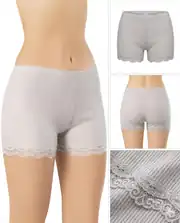 İncili Tekstil Kadın 3'lü Dantel Paçalı Fitilli Boxer Şort Seti - Siyah, Gri, Lila 3