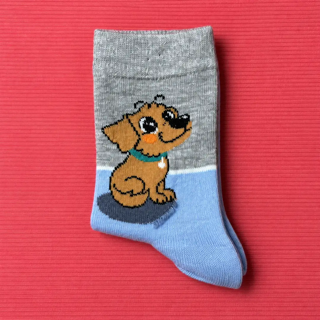 4'lü Set - Sevimli Köpek Desenli Dikişsiz Çocuk Çorabı | Soft Yıkama Pamuksu Yumuşak Dokulu Çorap 4