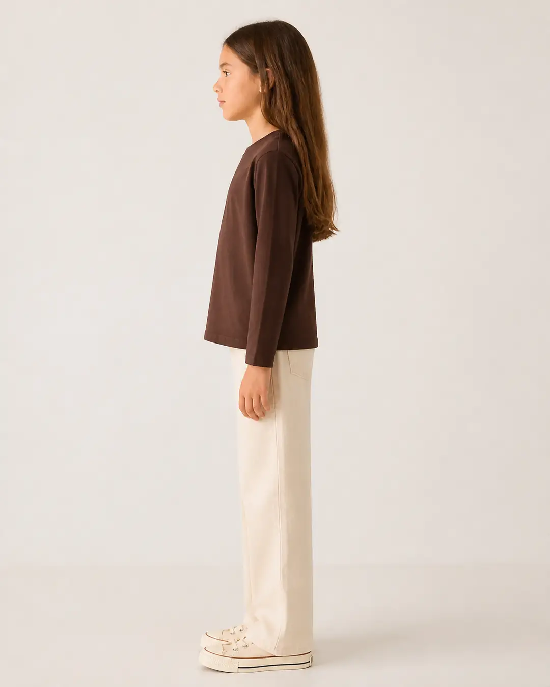 Kahve Unisex Çocuk Uzun Kollu Basic Tişört - Okula Dönüş Kombini (Kız Çocuk) 3