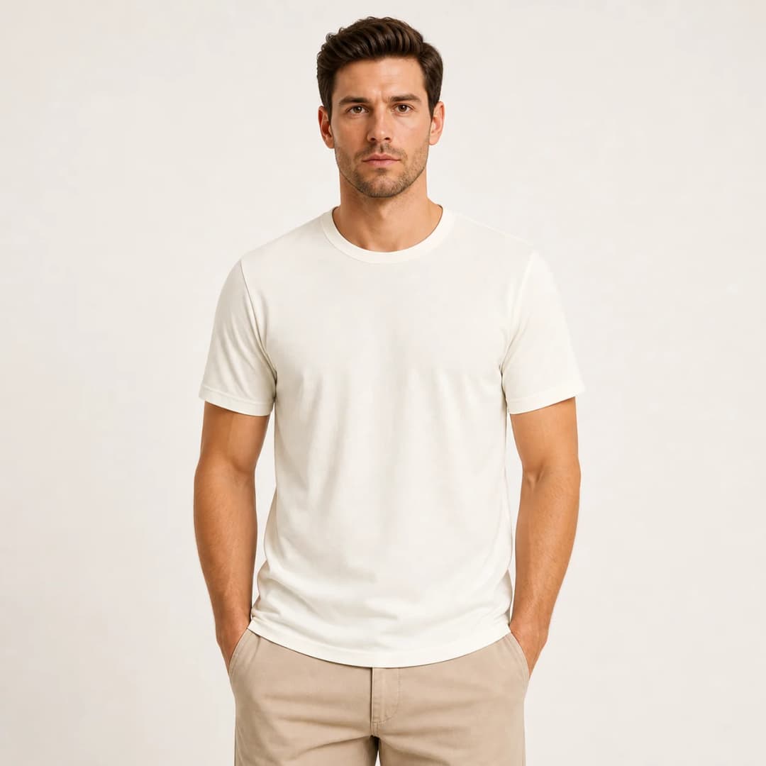 İncili Tekstil Luxe Soft Penye Erkek Basic Tişört - Ekru
