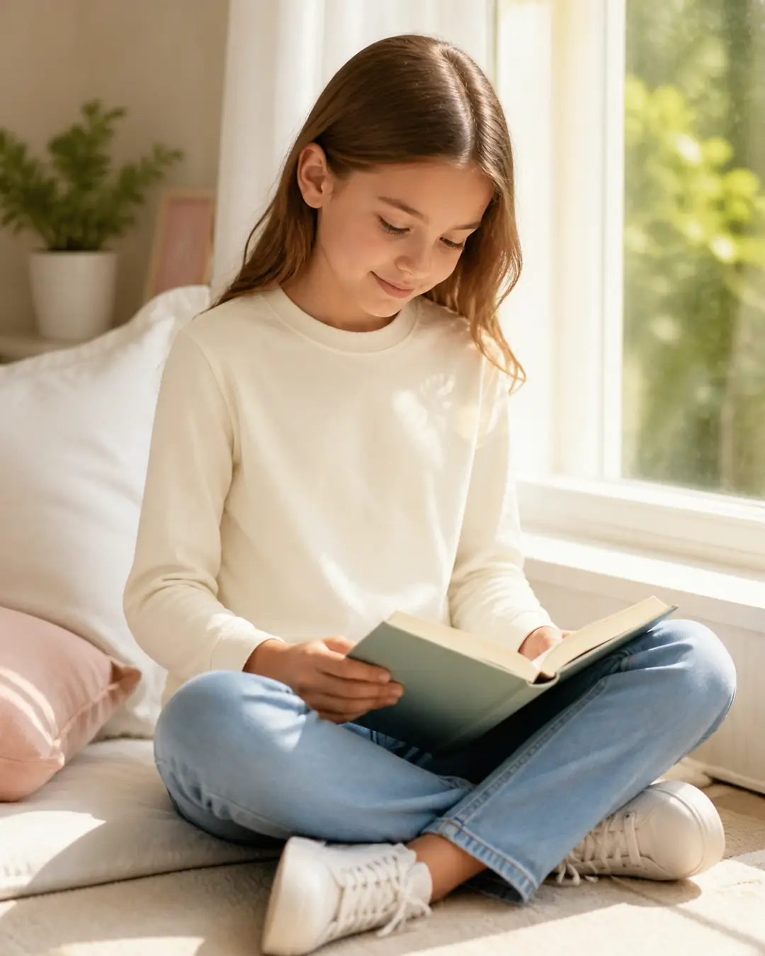 Krem Unisex Çocuk Basic Uzun Kollu Tişört - Yeni Dönem Stili (Kız Çocuk)