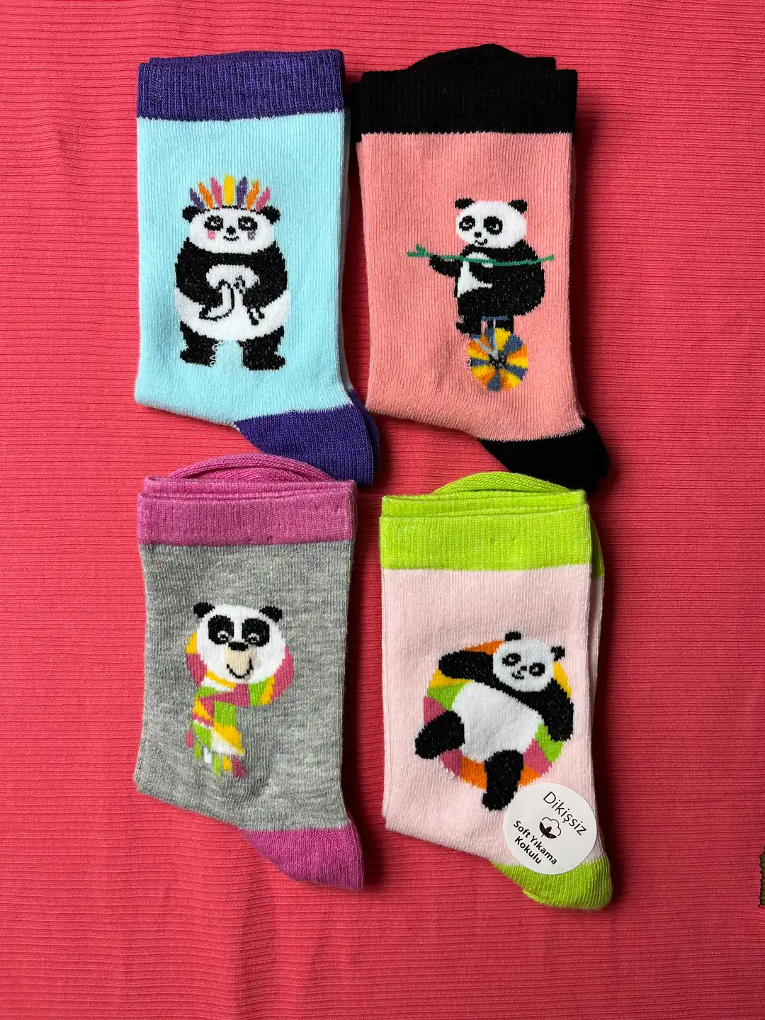 4'lü Set - Neşeli Panda Desenli Dikişsiz Çocuk Çorabı | Soft Yıkama Eğlenceli ve Yumuşak Dokulu Çorap 8