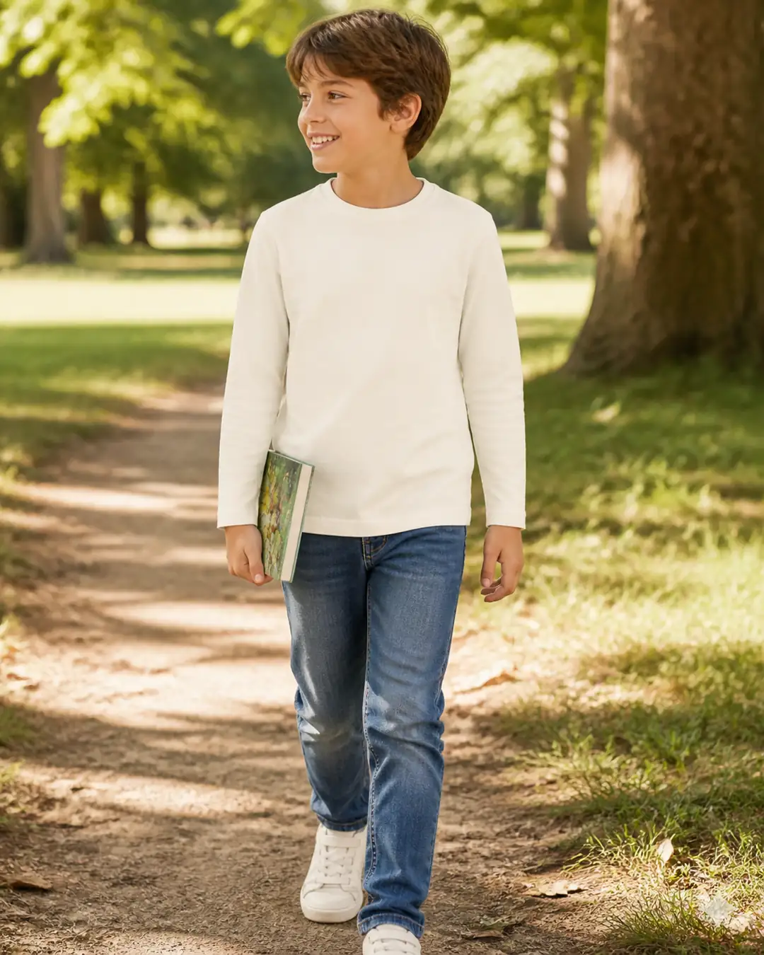 Krem Unisex Çocuk Basic Uzun Kollu Tişört - Yeni Dönem Stili (Erkek Çocuk)
